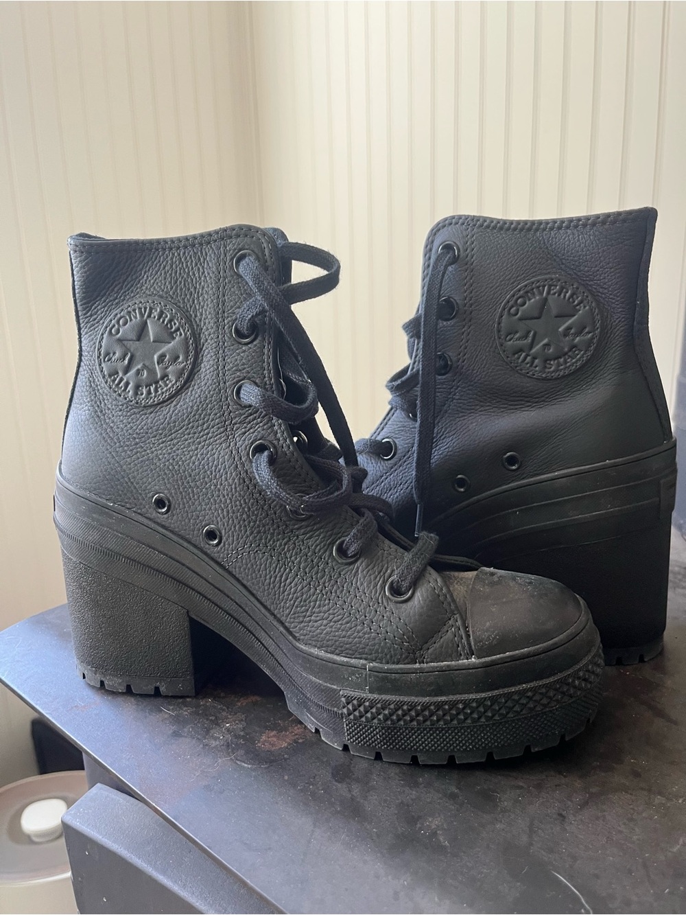 Converse Black Platform Lug-Sole High Heel Ankle Boots